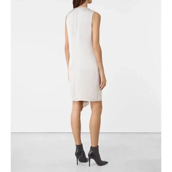 NEW ALLSAINTS Ultra Gathered Satin Sleeveless Asymmetrical Dress Storm Grey 4 US - Picture 3 of 9